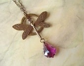 Dragonfly necklace with Swarovski Crystal and Antique Brass