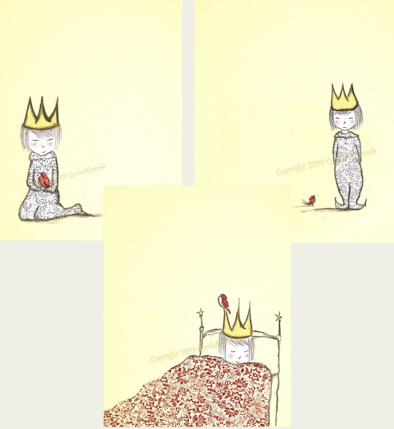 Cardinal Princess Set of Three 8 x 10 inch Art Prints Children's Girl Nursery Wall Art Decor