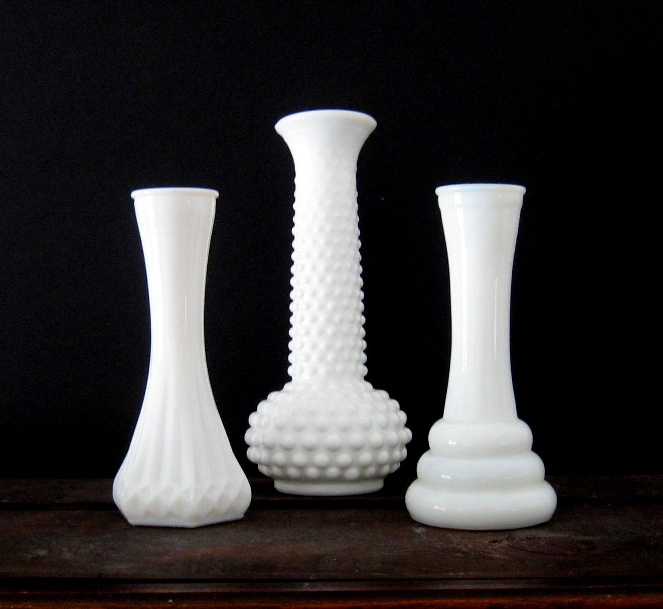 Vintage Milk Glass Vases Set of 3 by JuJuToo on Etsy