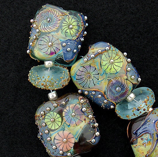 DSG Beads Handmade Organic Lampwork Glass-Made To Order Aqua Pillows