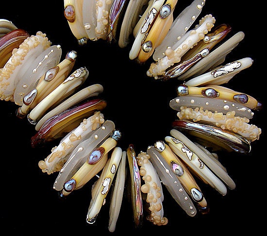 DSG Beads Handmade Organic Lampwork Glass Ivory Discs With Pure Silver