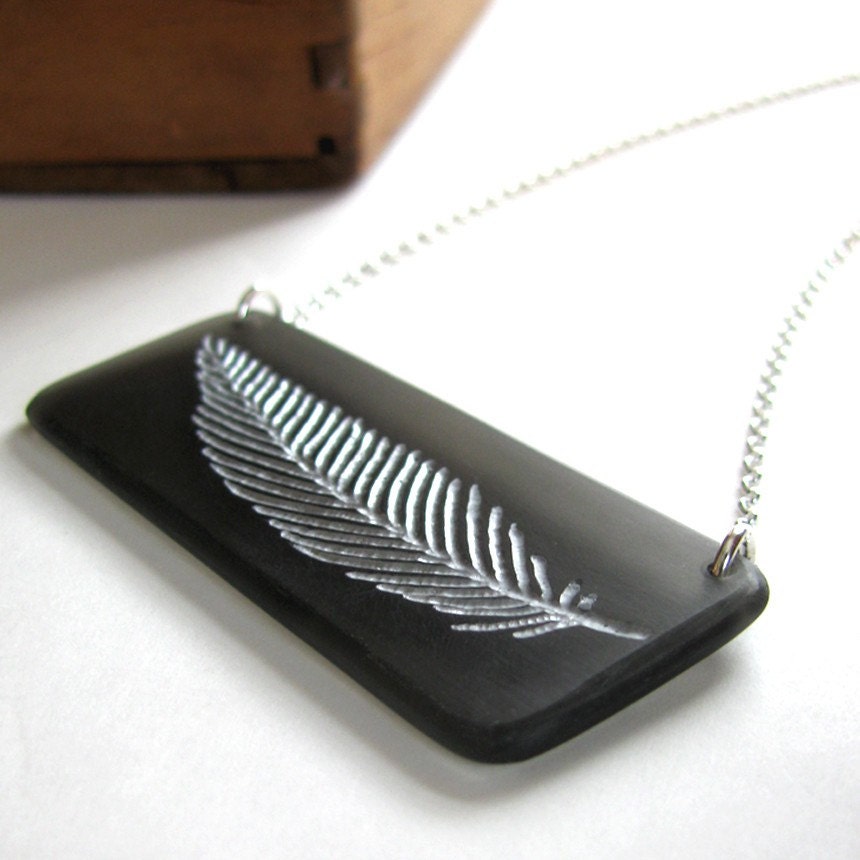 Silvery Charcoal Feather Necklace