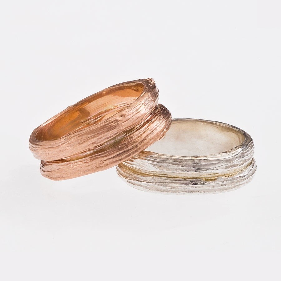Wide Wedding Band for Men -   Organic Branch Design  -   White Yellow or Rose Recycled Gold