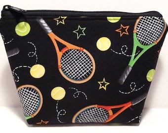 Colorful Tennis Racquets Flat Bottomed Padded Cosmetic Bag/Zippered Pouch