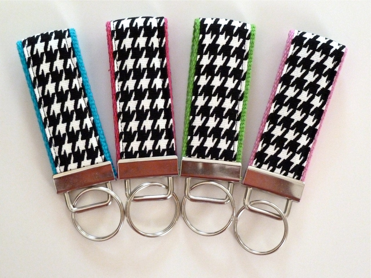 Mini Key Fob - Black & White Houndstooth on Choice of Webbing