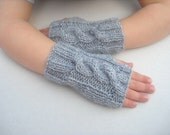 Childrens fingerless gloves, Age 5 to 8 years mittens wrist warmers light grey gray
