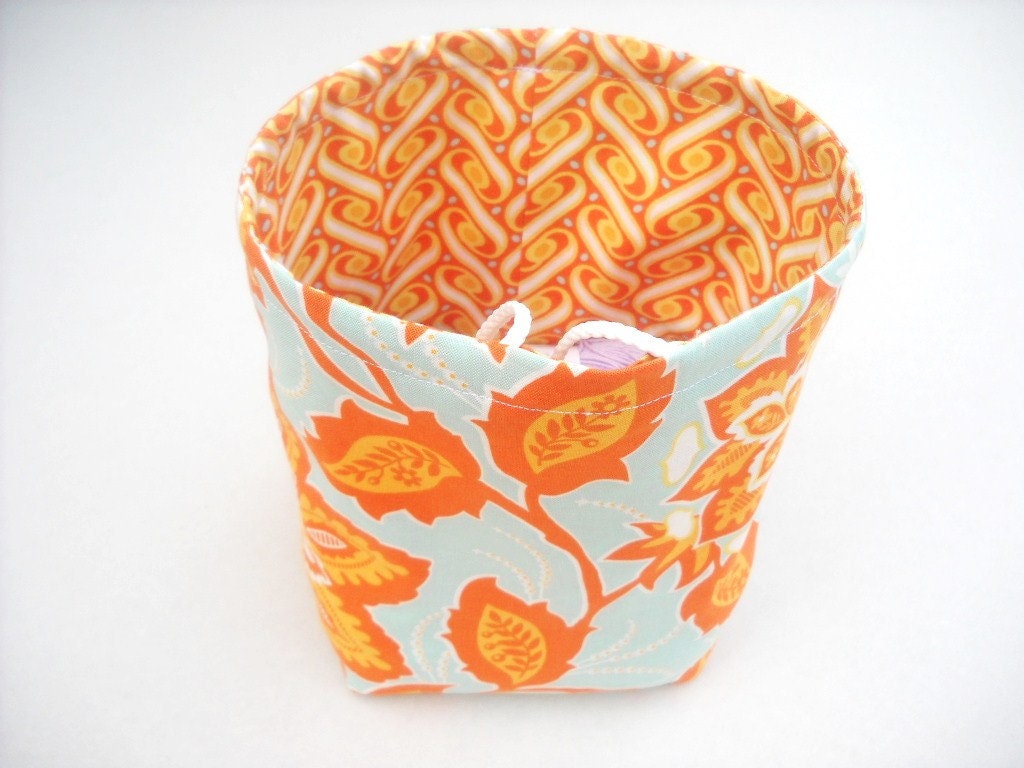 Reversible Drawstring Knitting bag or small project bag Kip bag Joel Dewberry citrine orange blue