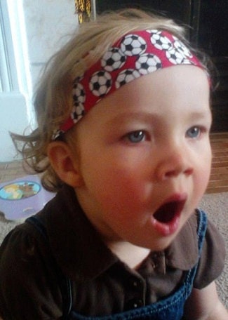 toddler - girls headband hair band1 1/2" red soccer balls