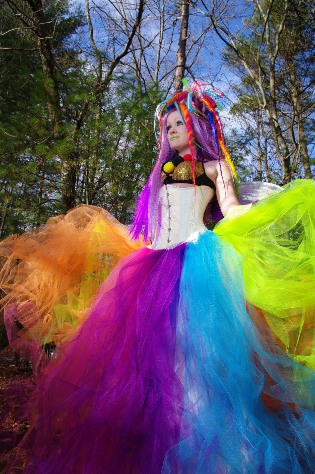 Neon Rainbow Faerie Formal Alternative Wedding Skirt Fae All Sizes MTCoffinz