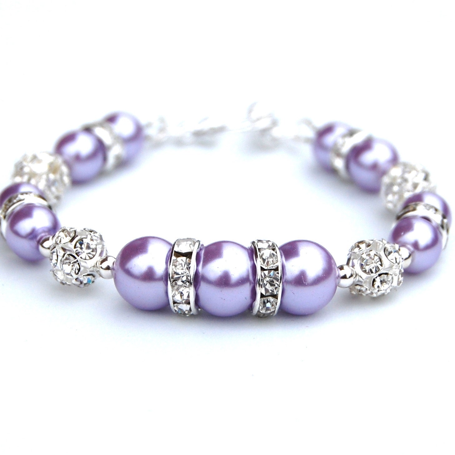 Lilac Bling Bridesmaid Bracelet, Wedding Jewelry, Pastel Jewelry, Rhinestone Pearl Bracelet
