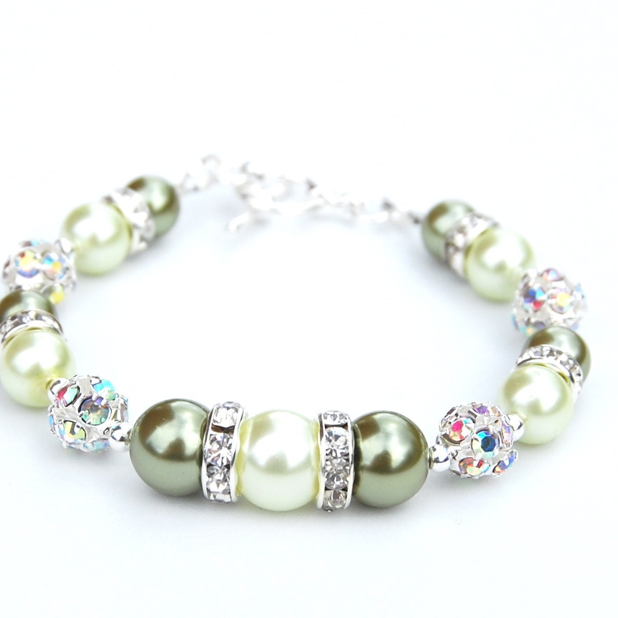 Olive Green and Lime Sparkling Pearl Bracelet, Bridesmaid Gifts, Wedding Party