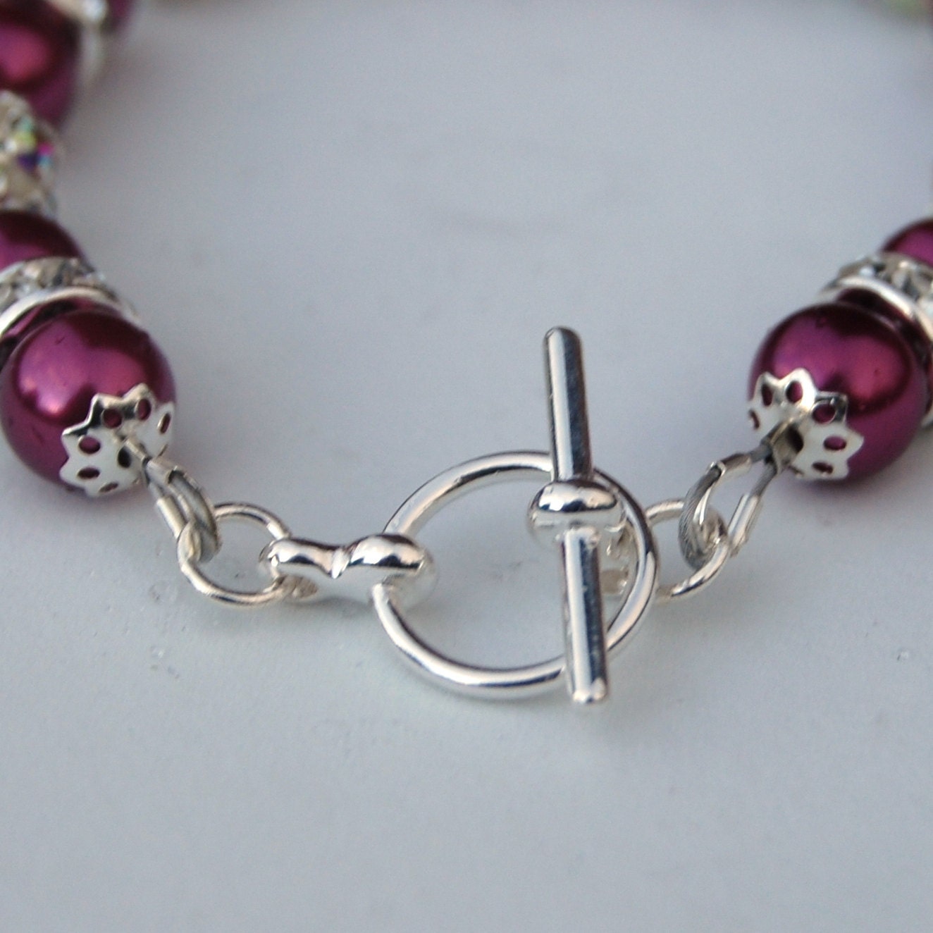 Bridesmaid Jewelry, Raspberry Pearl and Rhinestones Bracelet, Bridesmaid Gift, Sparkling Pink Bracelet, Custom Colors