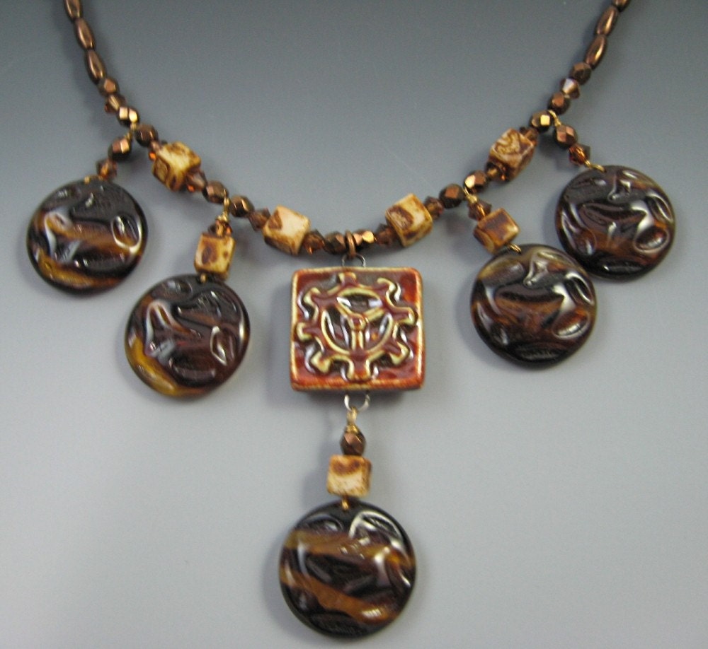 Steampunk Jewelry -- Handmade Gear Necklace in Bronze and Brown