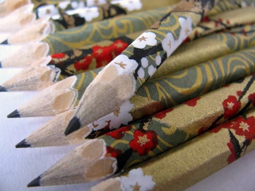 S A L E mini pencils made with japanese paper - set of 10 - golden eden
