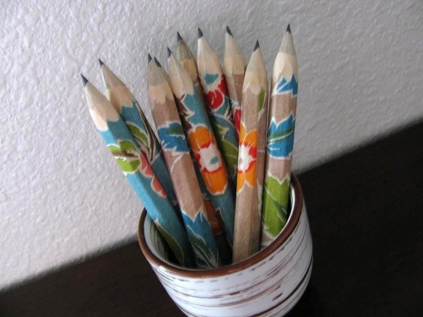 mini japanese paper-wrapped pencils - set of 10 - vintage wallpaper