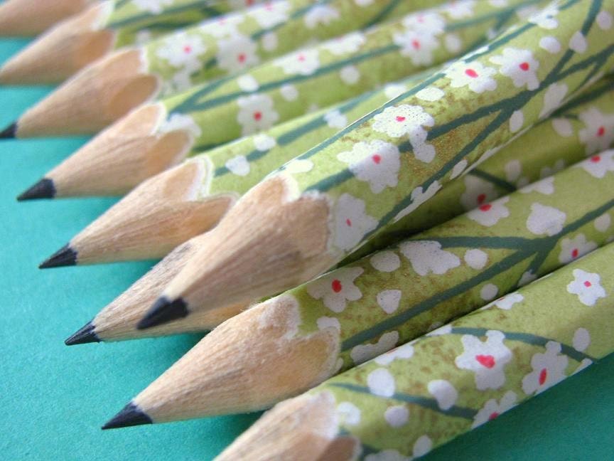 mini japanese paper-wrapped pencils - set of 10 - lime meadow