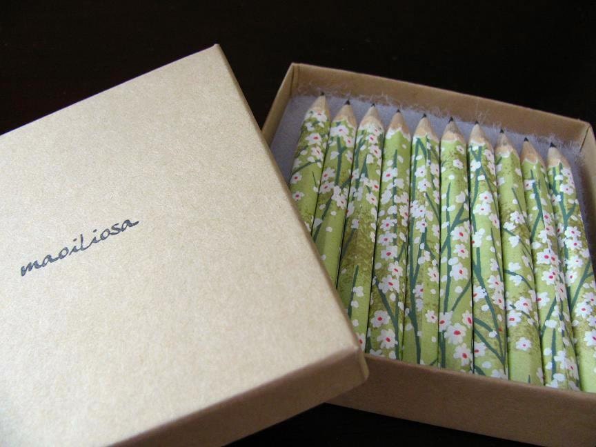 mini japanese paper-wrapped pencils - set of 10 - lime meadow