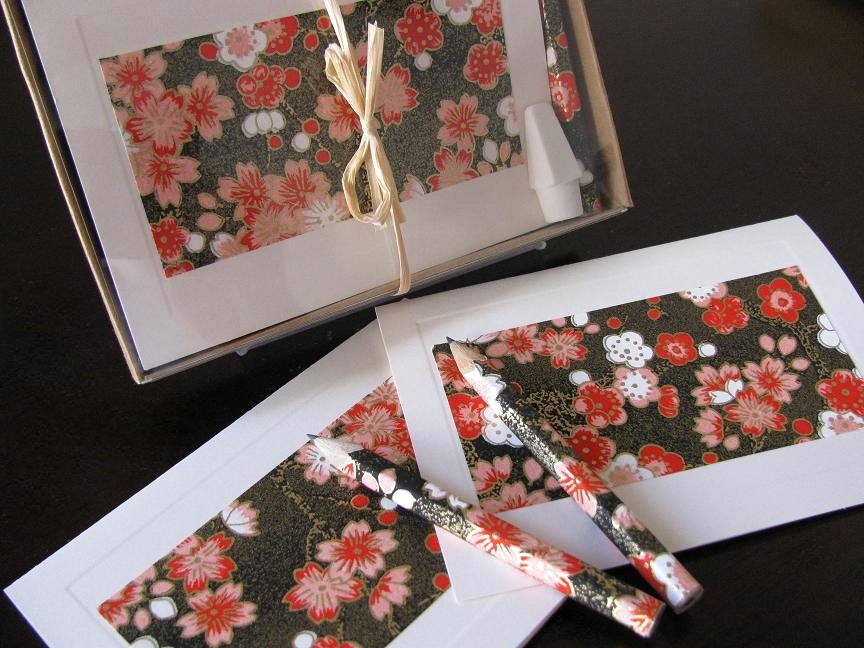 cherry blossom stationery set - set of 10 note cards - dreams of a geisha
