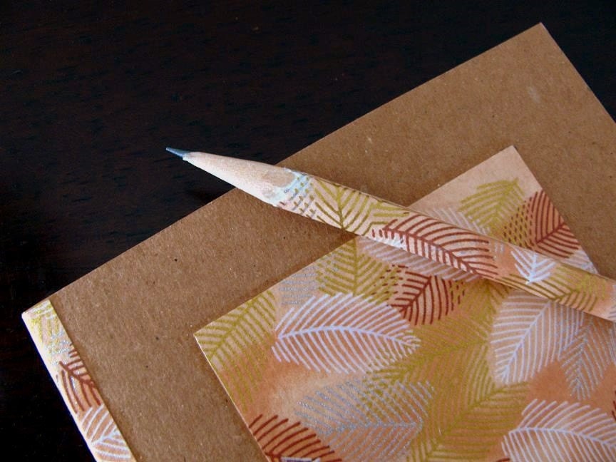 japanese chiyogami notebook - journal and pencil set - copper autumn