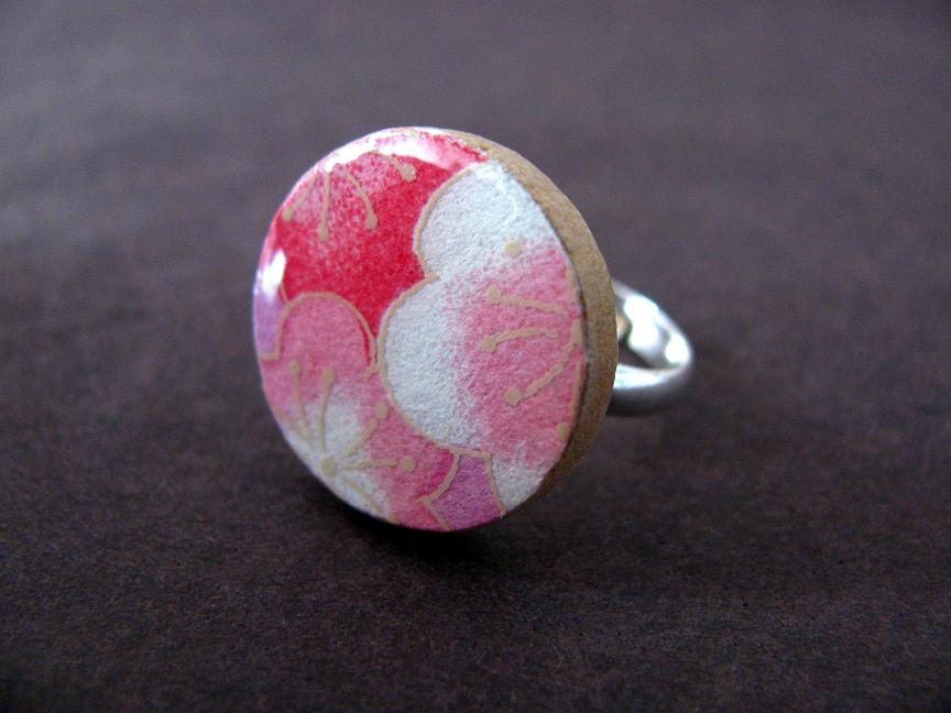japanese washi glossy wooden ring - spring in japan
