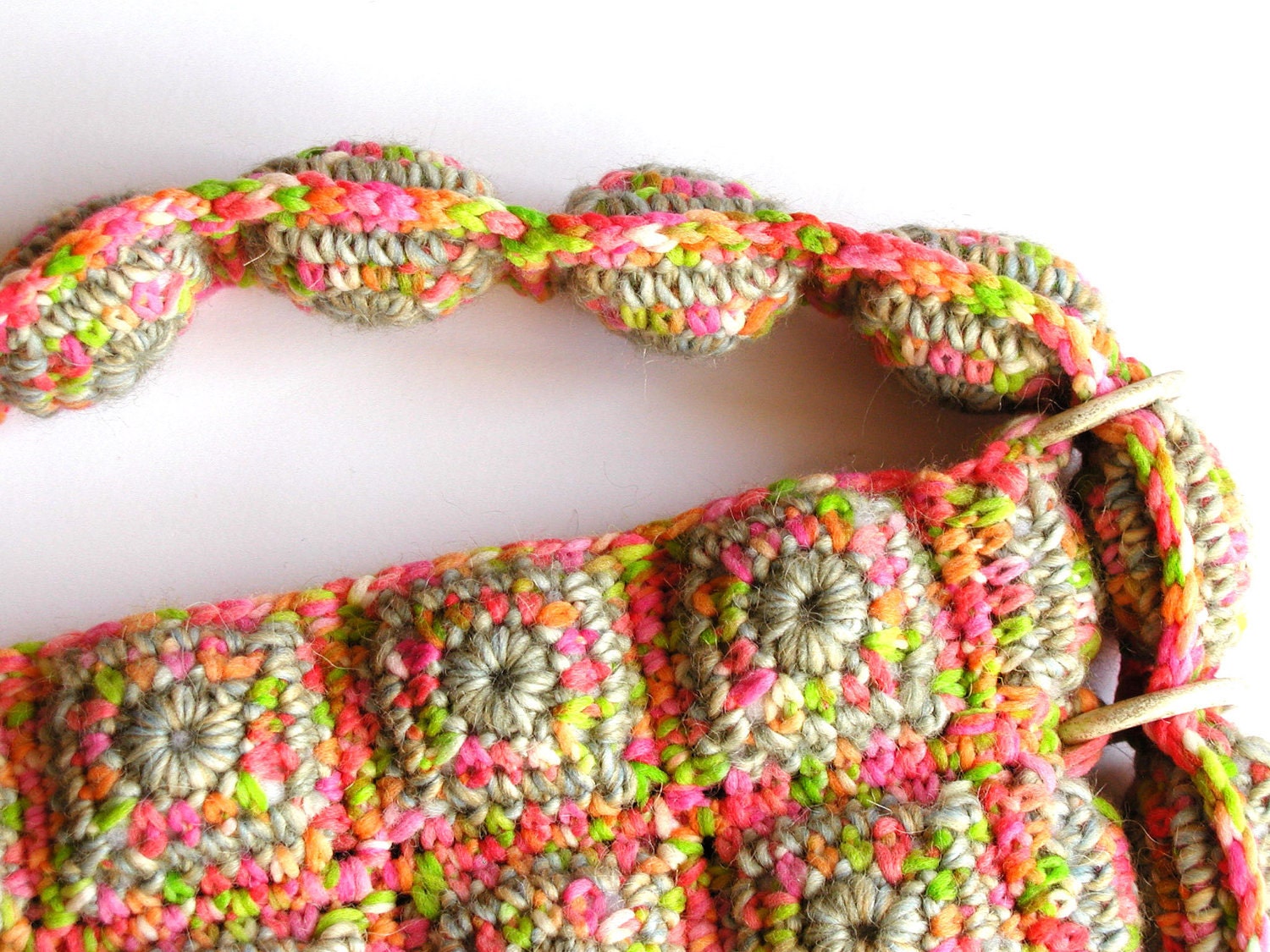 Soft Messenger Bag with adjustable shoulder strap, multicolor in ice cream colors - pink, orange, grey blue and electric green