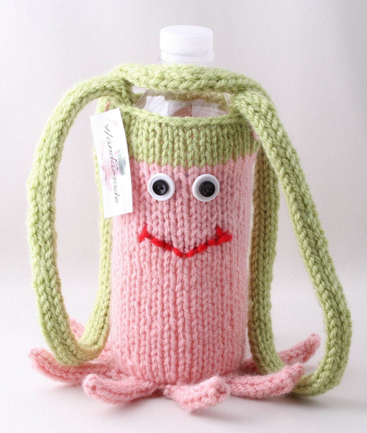 Cuptopus Water Bottle - Pink/Lime Green with Removable Strap