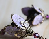 Bridal earrings, bridesmaid gift, flower, romantic, dangle, crystal, lavender, purple