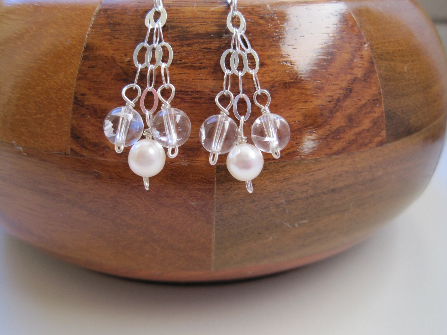 EXQUISITE earrings in pearl, quartz, and sterling silver