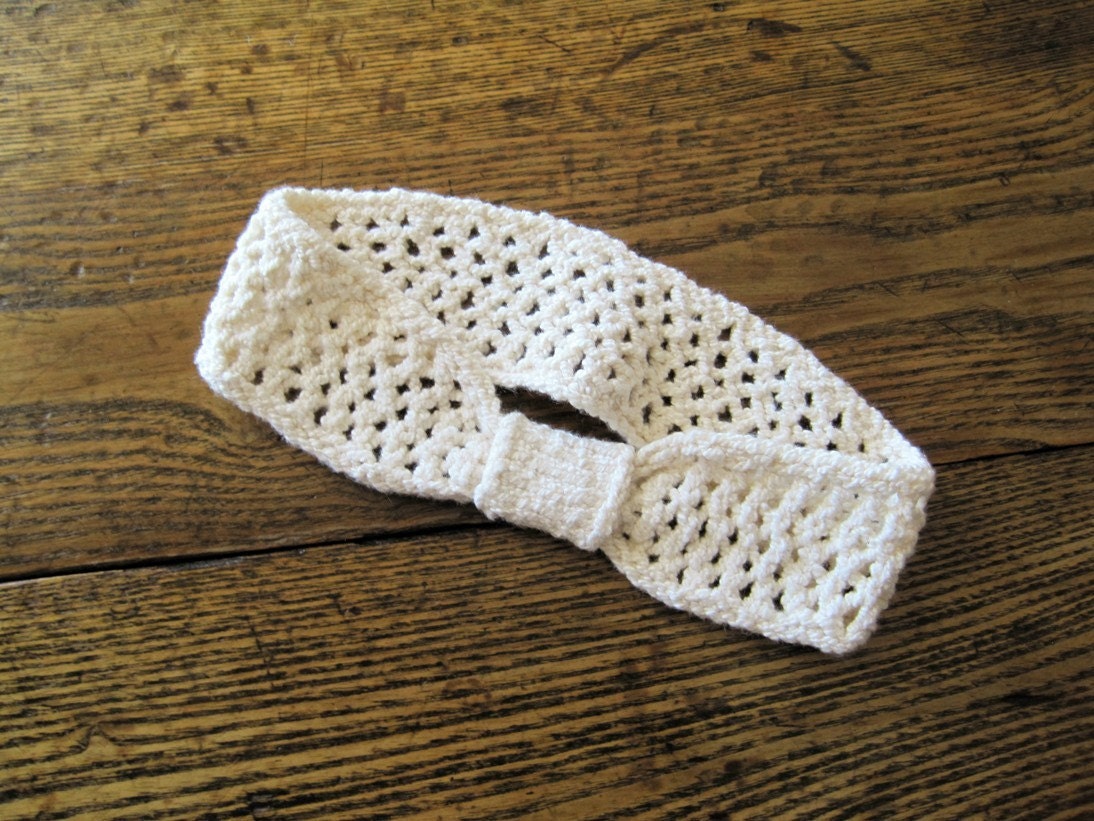 cream lace stretch cotton spring and summer knit alice band / head band - hand knit in lace