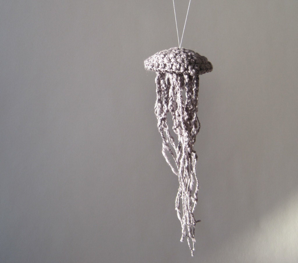 Grey Cotton Jellyfish Ornament - Soft Hangable Sculpture Made to Order