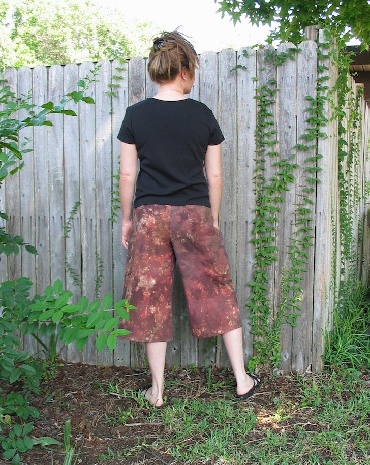 Earth hemp pants hand dyed hemp gauchos with patchwork pockets