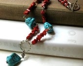 Turquoise Pendant Necklace / Organic Wire Wrapped Necklace / Southwestern Beaded Necklace / Tribal Jewelry