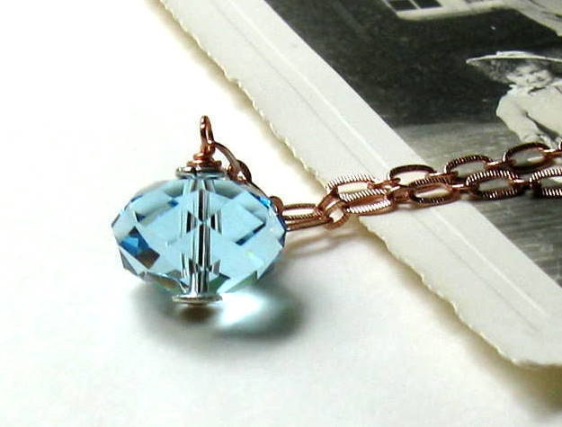 Crystal Pendant Necklace / Aquamarine Crystal Pendant Necklace / Copper Chain Necklace / Pastel / Ocean / Seashore / Beach