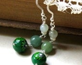 Green Organic Dangle Earrings / Boho Green Murano Glass Sterling Silver Earrings / Fresh Woodland / Emerald Pantone Inspired