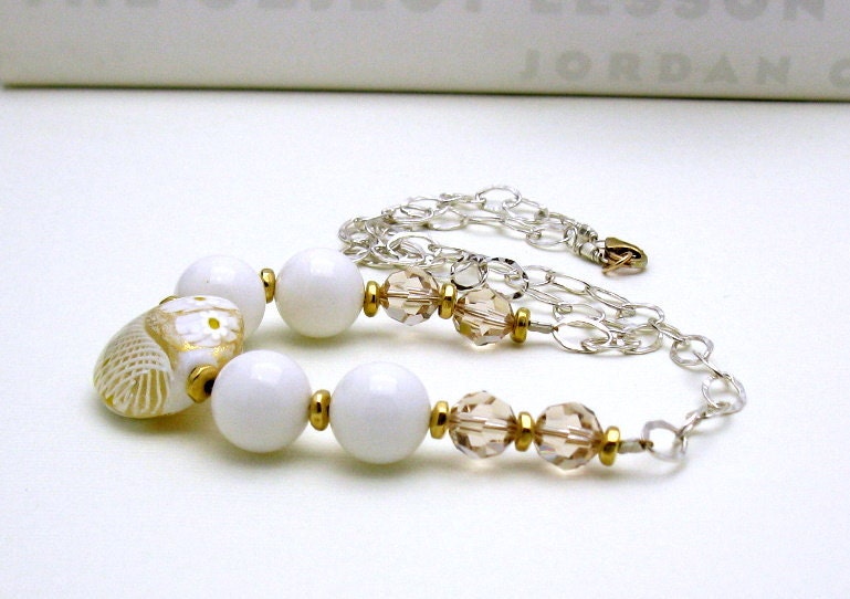 White Gold Murano Glass Wrapped Necklace - Rave On / Honey / Luxe