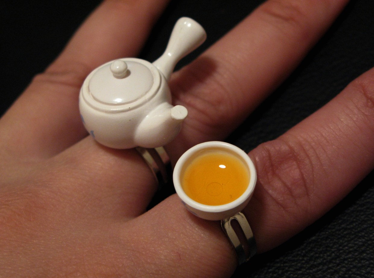Asian Tea Cup and Teapot Rings Set