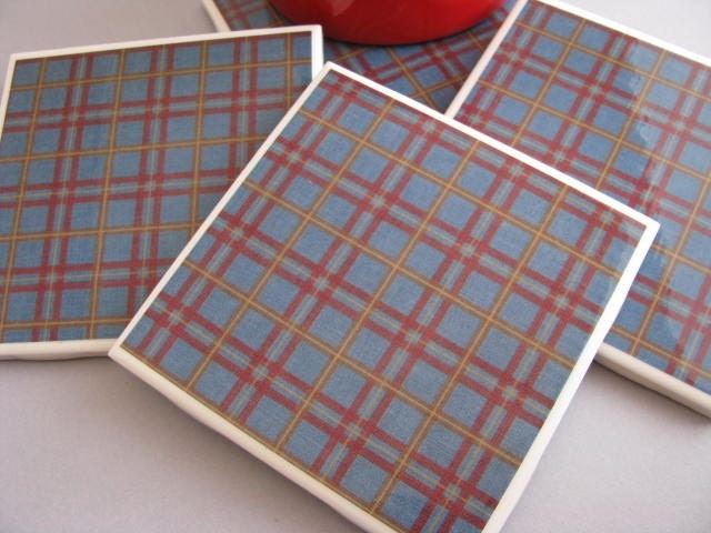 Plaid Ceramic Tile Coasters