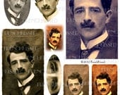 MUSTACHE Man with Wavy Hair Victorian Edwardian French Antique Portrait DIGITAL Collage Sheet Sepia