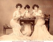 TEA Trio Glamour Ladies Antique French Postcard Customizable Party Invitation Digital Scan