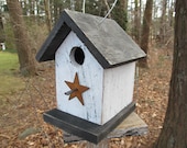 White Black Primitive Birdhouse Rusty Metal Star Chickadee Wren Cute Songbirds