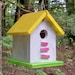 Primitive Birdhouse Yellow White Pink Neon Green Songbirds Yard Garden Shabby
