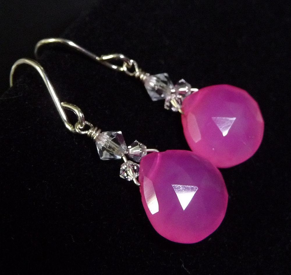 Hot Pink Earrings, Wedding and Bridesmaids Jewelry, Gemstone Earrings
