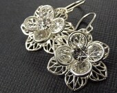 Silver Filigree Earrings, Vintage Crystal Earrings, Vintage Style Earrings