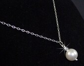 Dainty Pearl Wedding Necklace, Bridal Jewelry, Swarovski Pearl jewelry