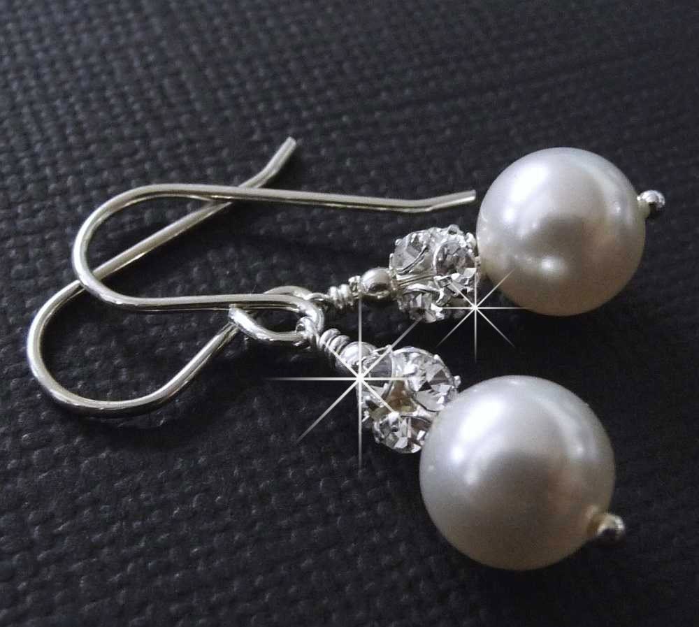 Pearl Earrings, Pearl Wedding Jewelry, Rhinestone and Pearl Earrings, Bridesmaid Earrings