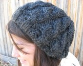 Hand Knit Hat, Knit Hat, Chunky Cable Knit Hat, Knit Hat - Charcoal Grey