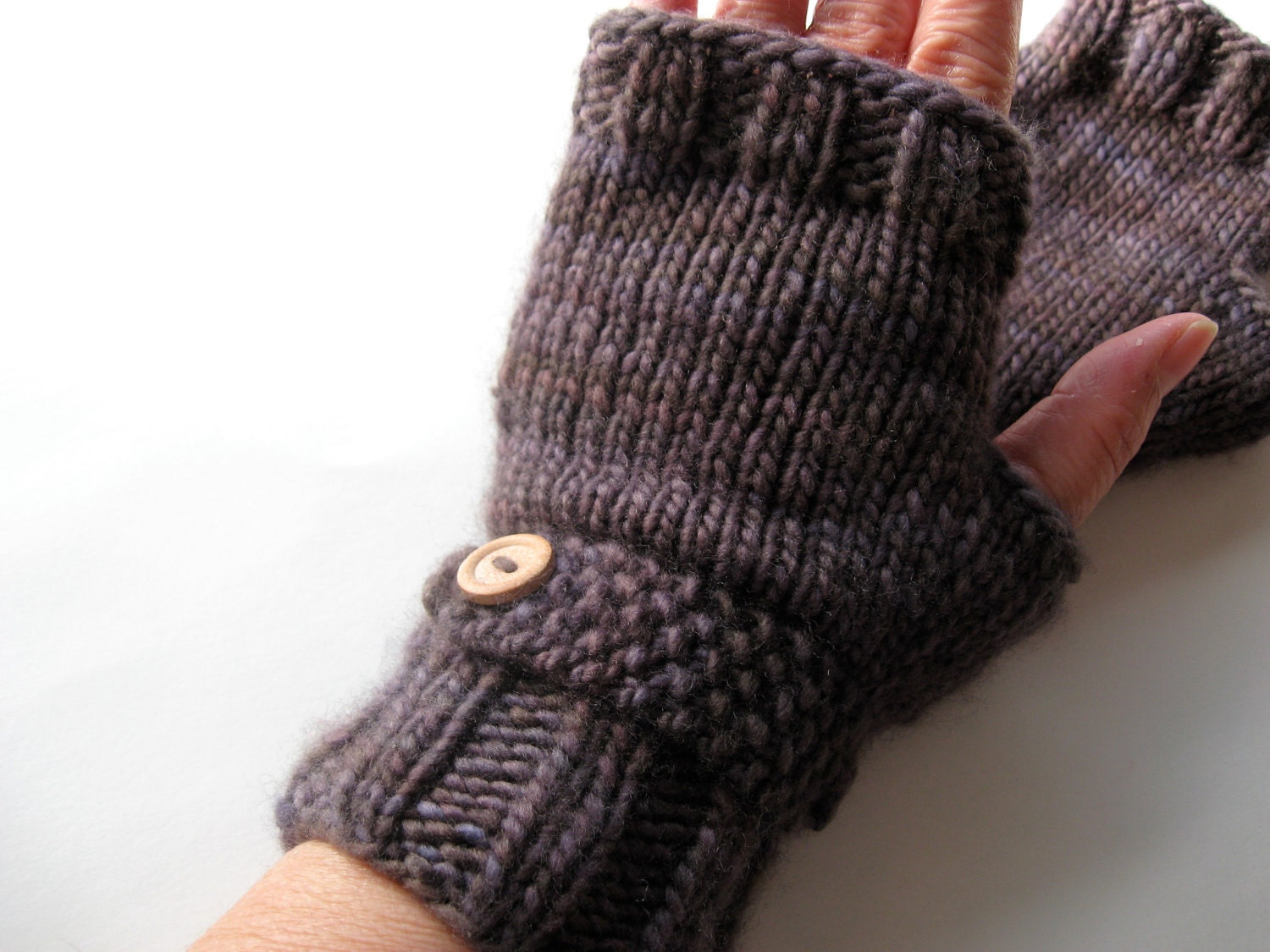 Fingerless Mittens Gloves - Merino Wool - Brown