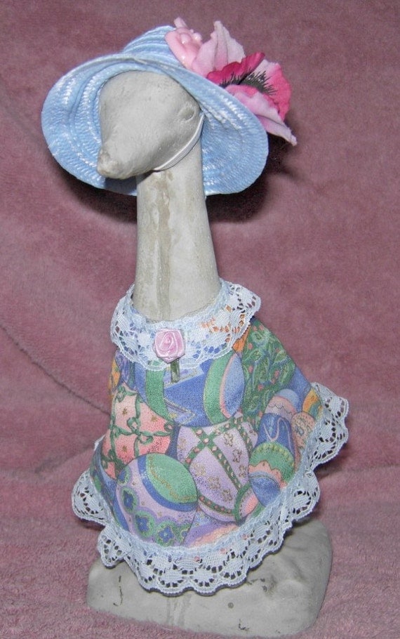 cement goose outfit for small 9 inch geese in easter print