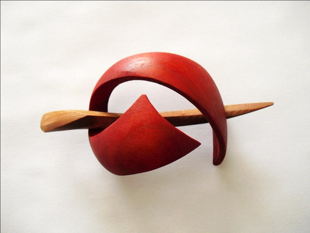 Wooden Handmade Hair Ornament Red Redish Long Hair