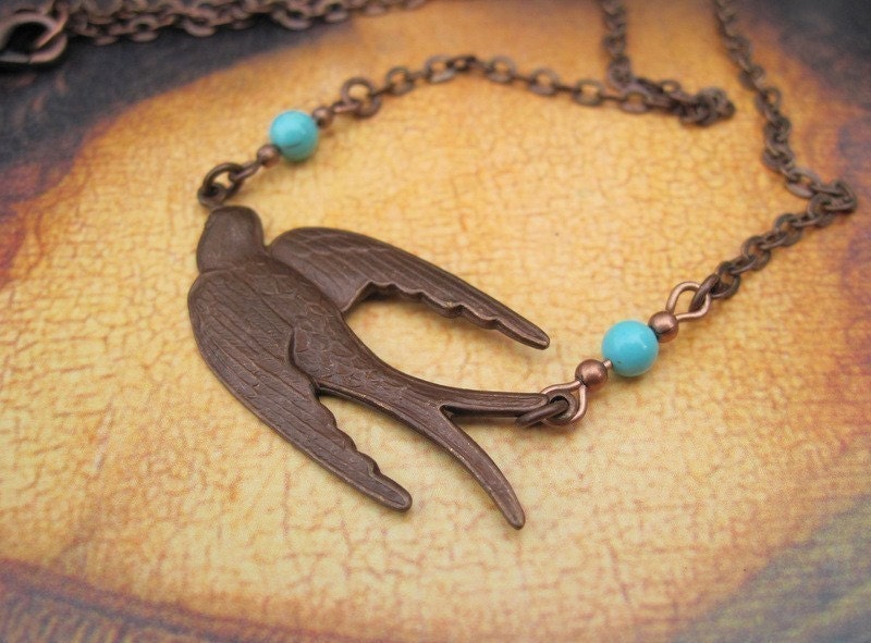 Swallow bird necklace - Patina Jewelry - Copper Jewelry